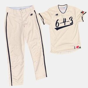 New Balance 6-4-3 DP Baseball Uniform Mens M Pullover Jersey Pants Cream Navy